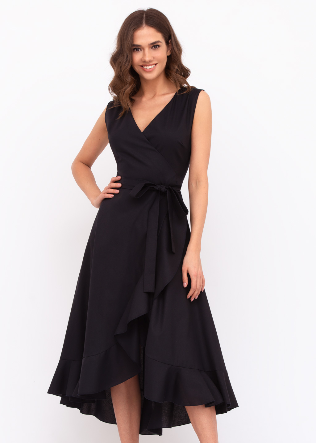 Black linen wrap dress