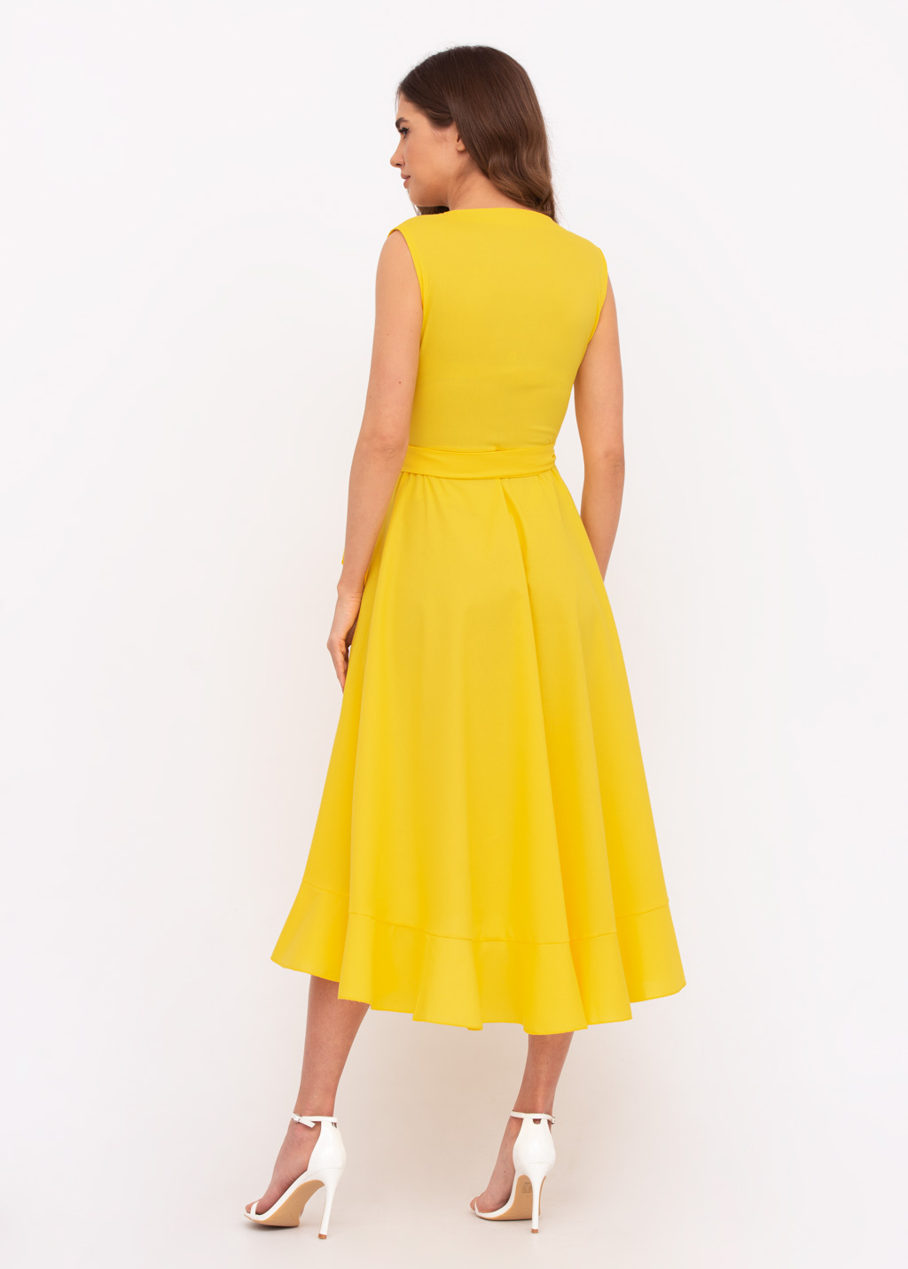 Yellow organic cotton midi wrap dress