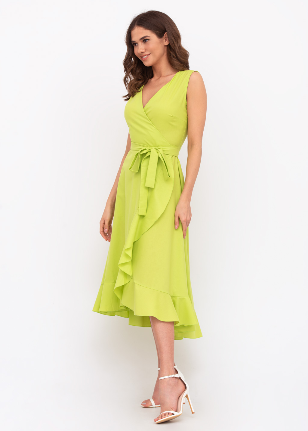 Lime green organic cotton midi wrap dress
