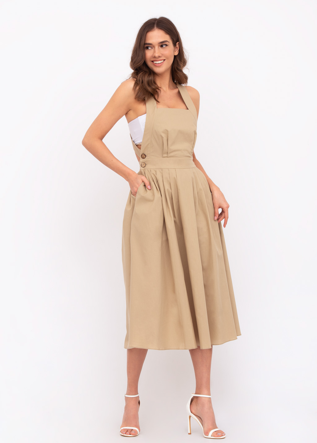 Beige organic cotton cross-back dress