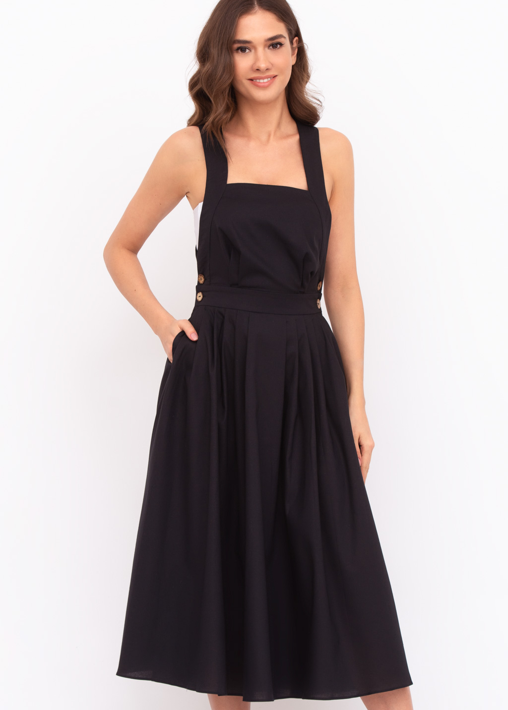 Black organic linen cross-back dress