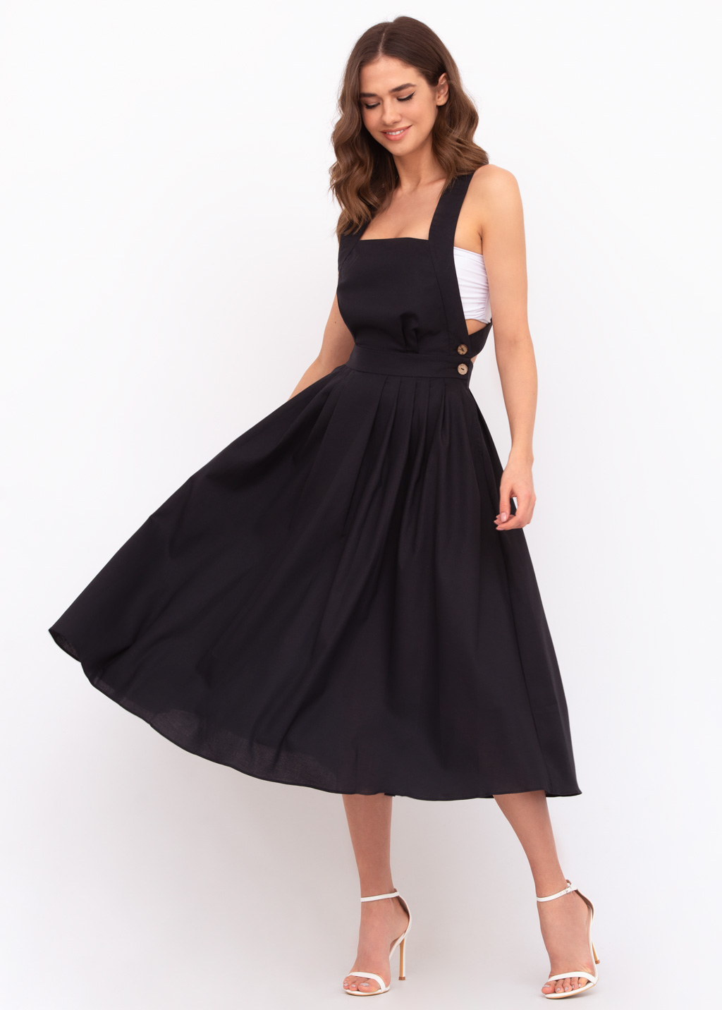 Black organic linen cross-back dress