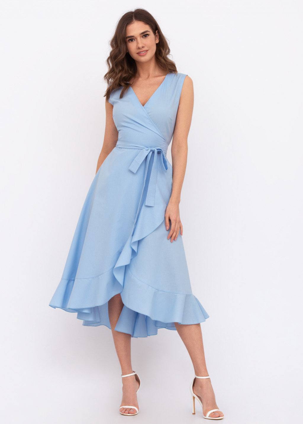 Blue organic cotton midi wrap dress