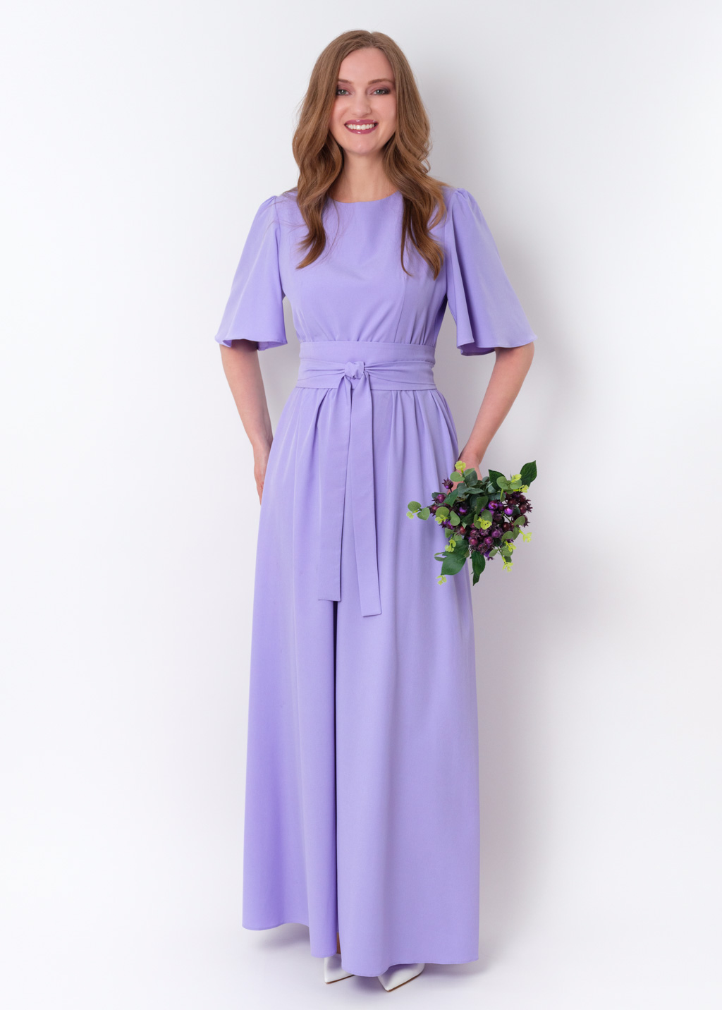 Light purple long dress with belt