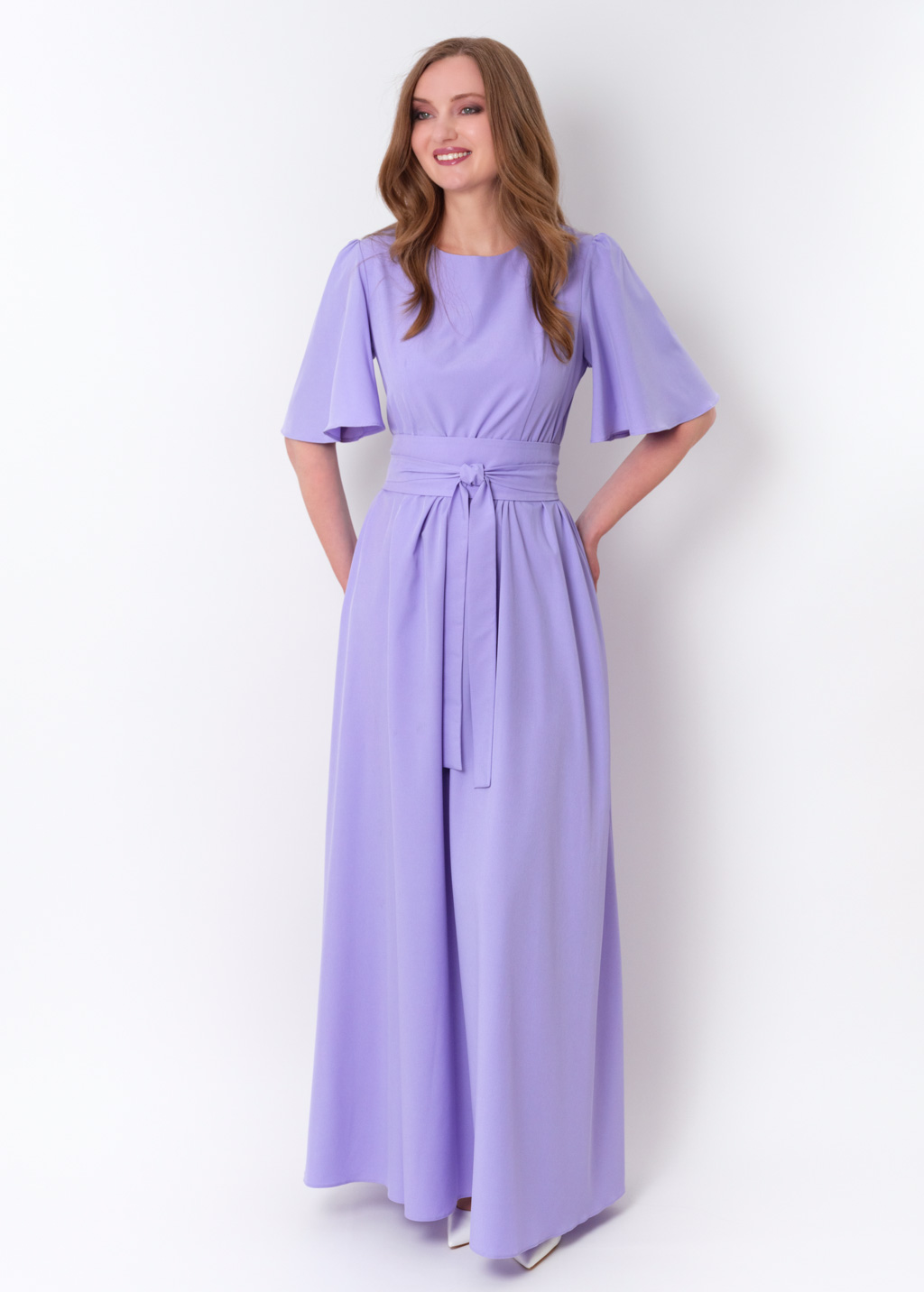 Light purple long dress with belt