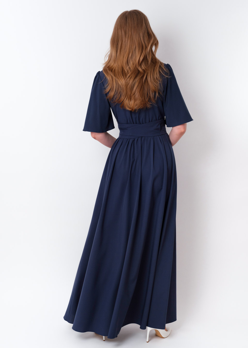 Navy blue long dress with belt