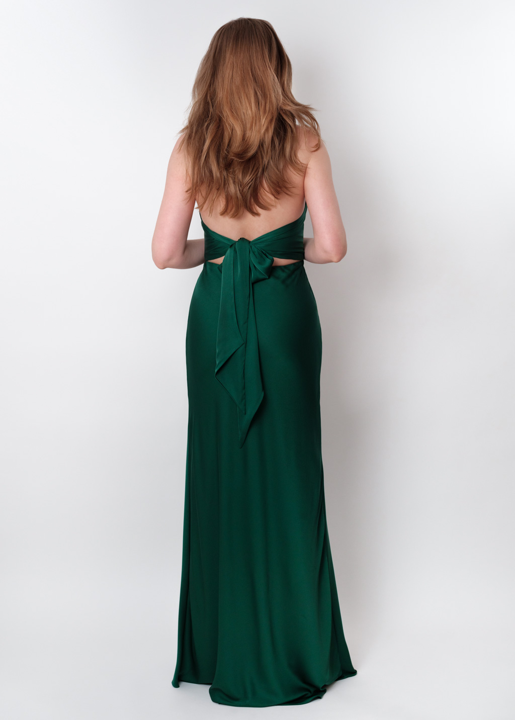 Dark green silk slit halter dress