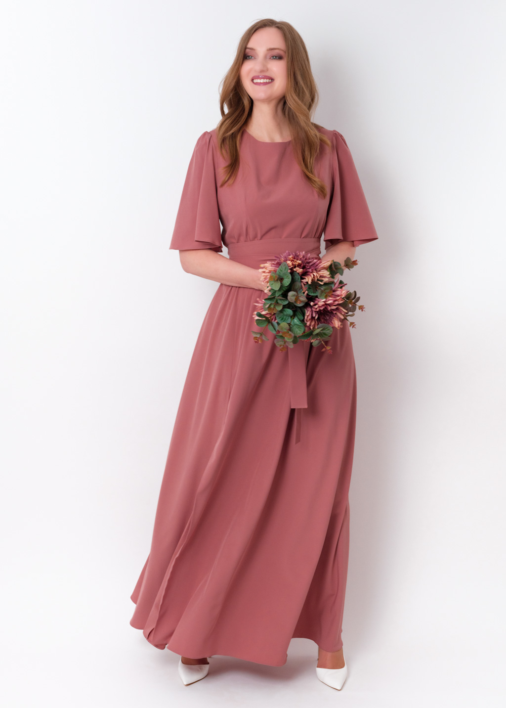 Rosewood long dress with belt