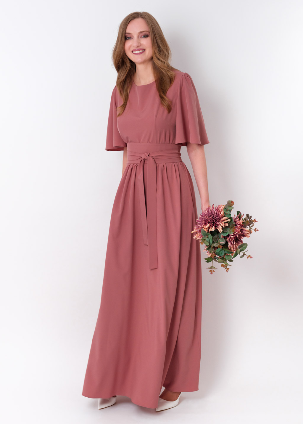 Rosewood long dress with belt
