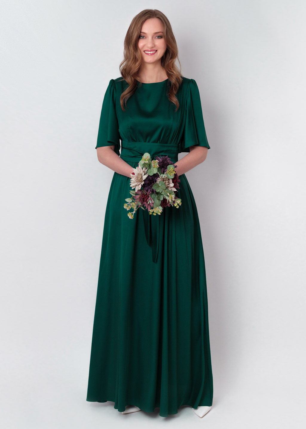 Dark green silk dress with belt