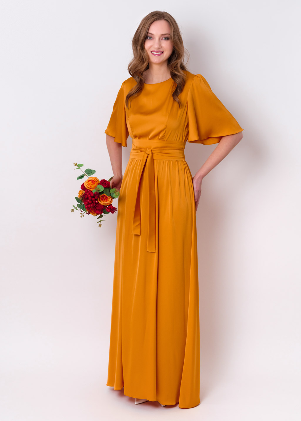 Gold silk dress with belt