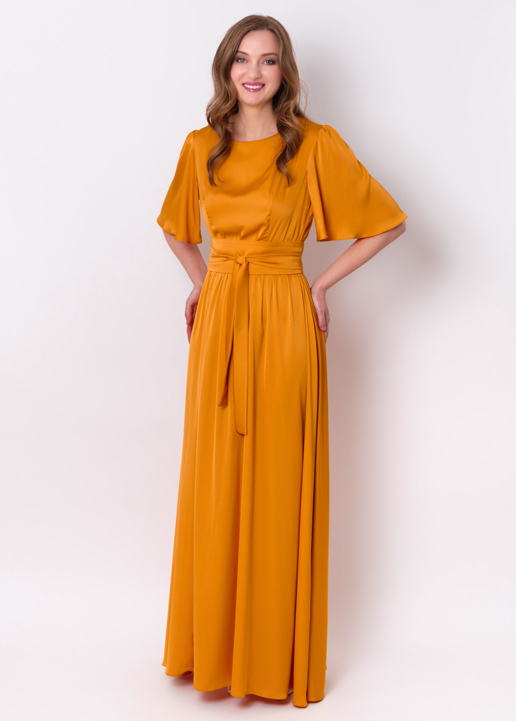 Gold silk dress with belt