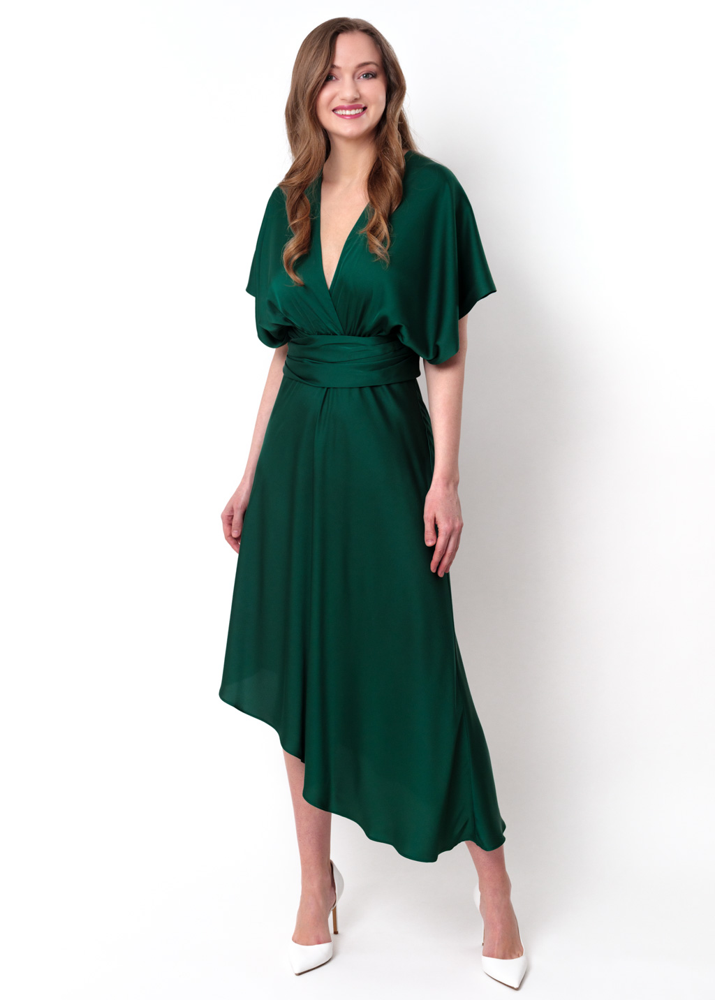 Dark green infinity asymmetric dress