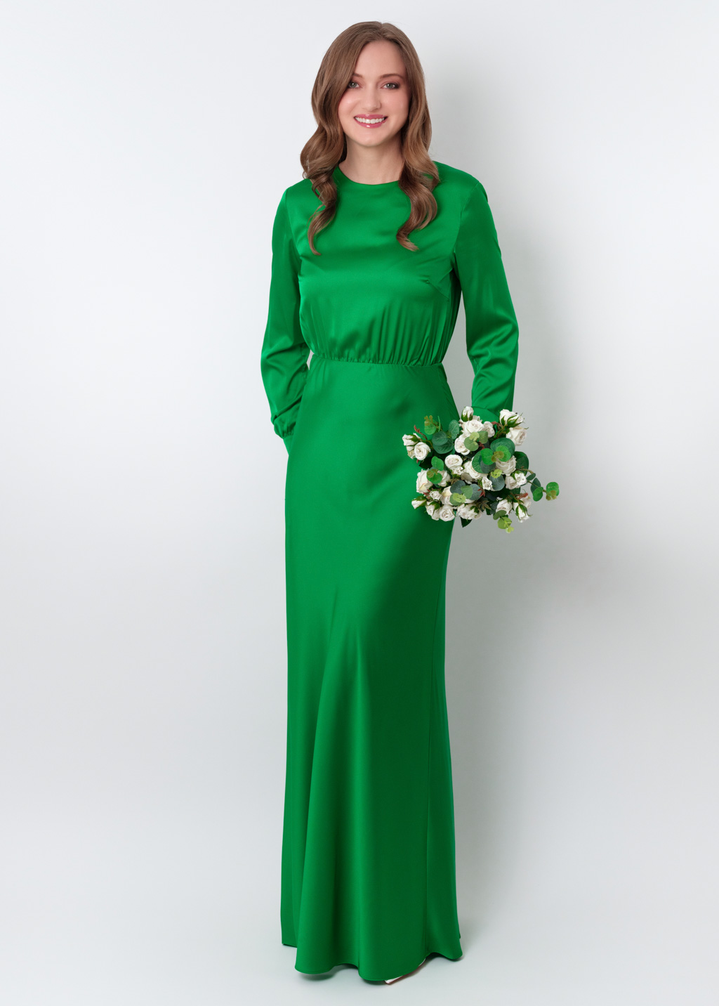 Green silk long dress
