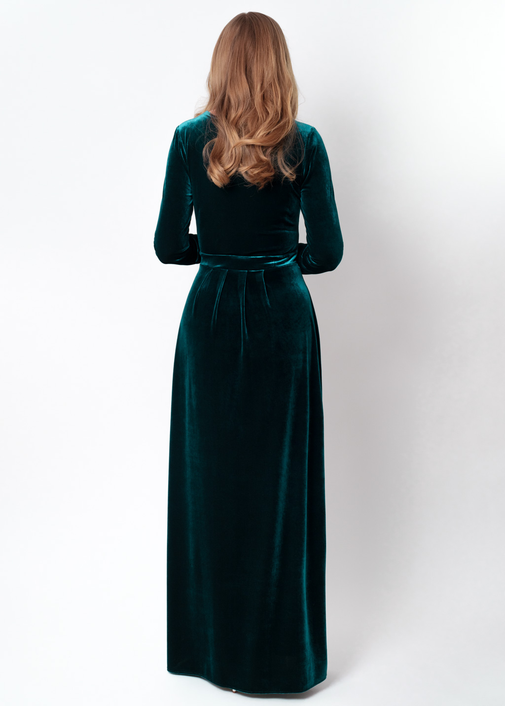 Teal green velvet slit dress