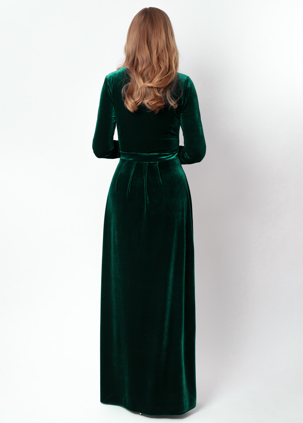 Emerald green velvet wrap long dress