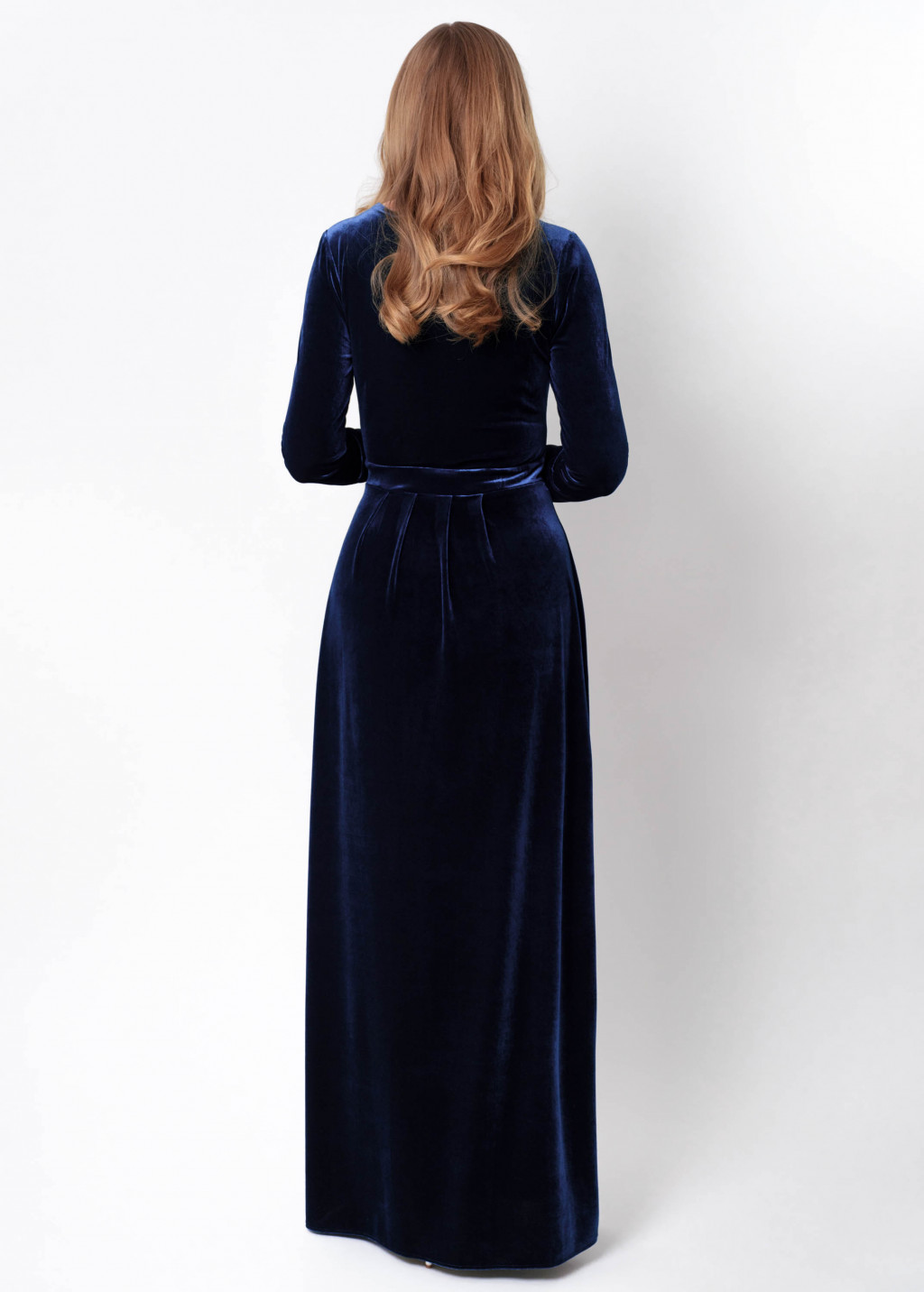 Navy blue velvet slit dress