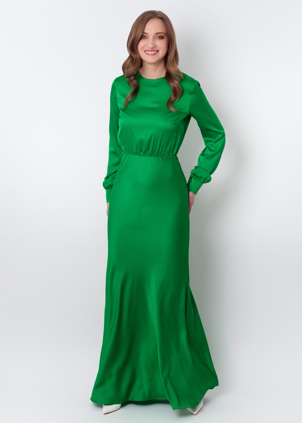 Green silk long dress
