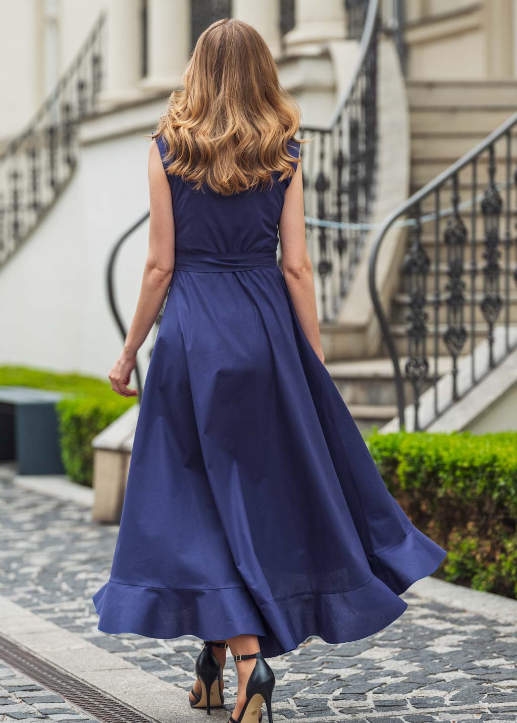 Navy blue organic cotton wrap dress