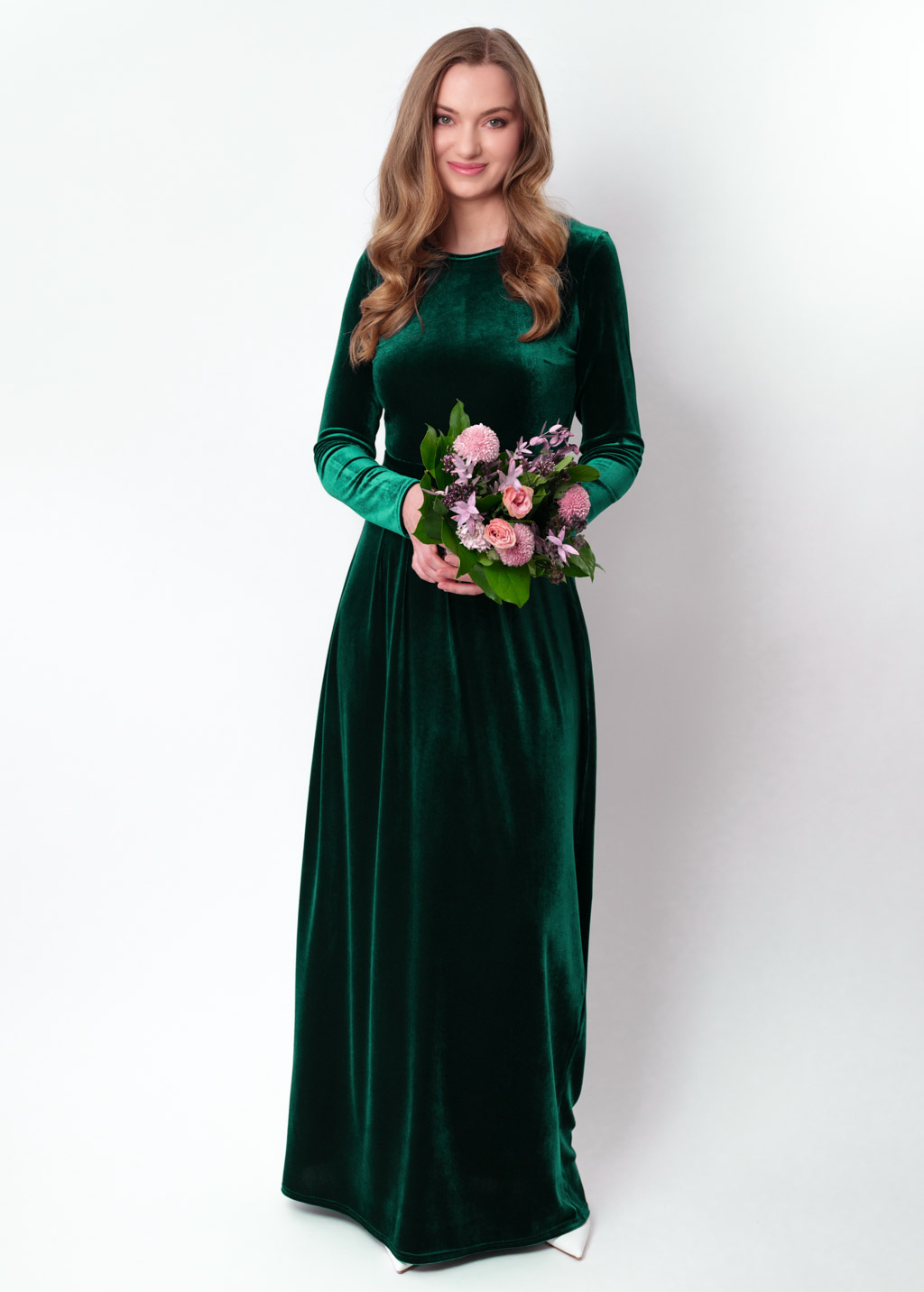 Emerald green velvet long dress