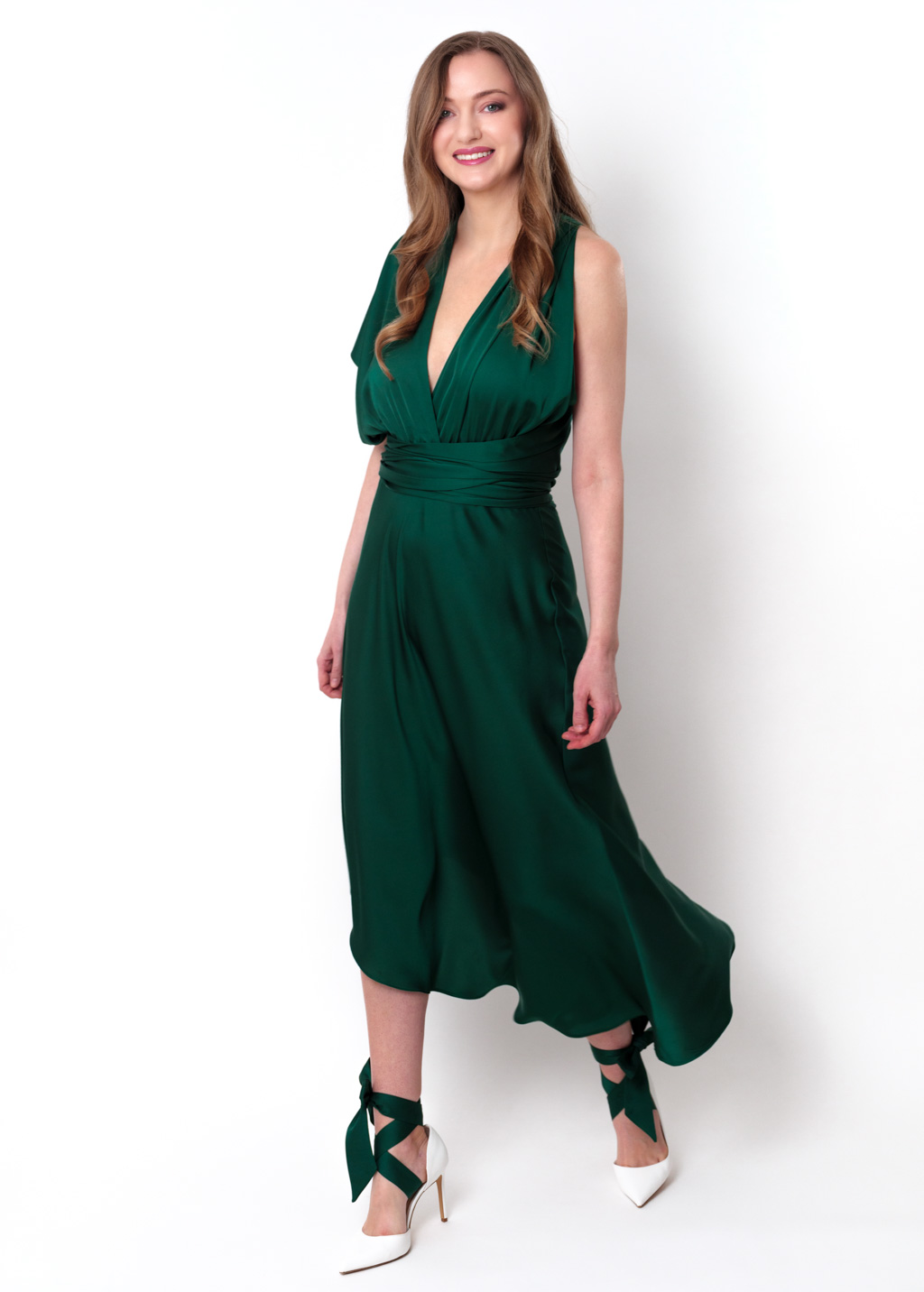 Dark green infinity asymmetric dress