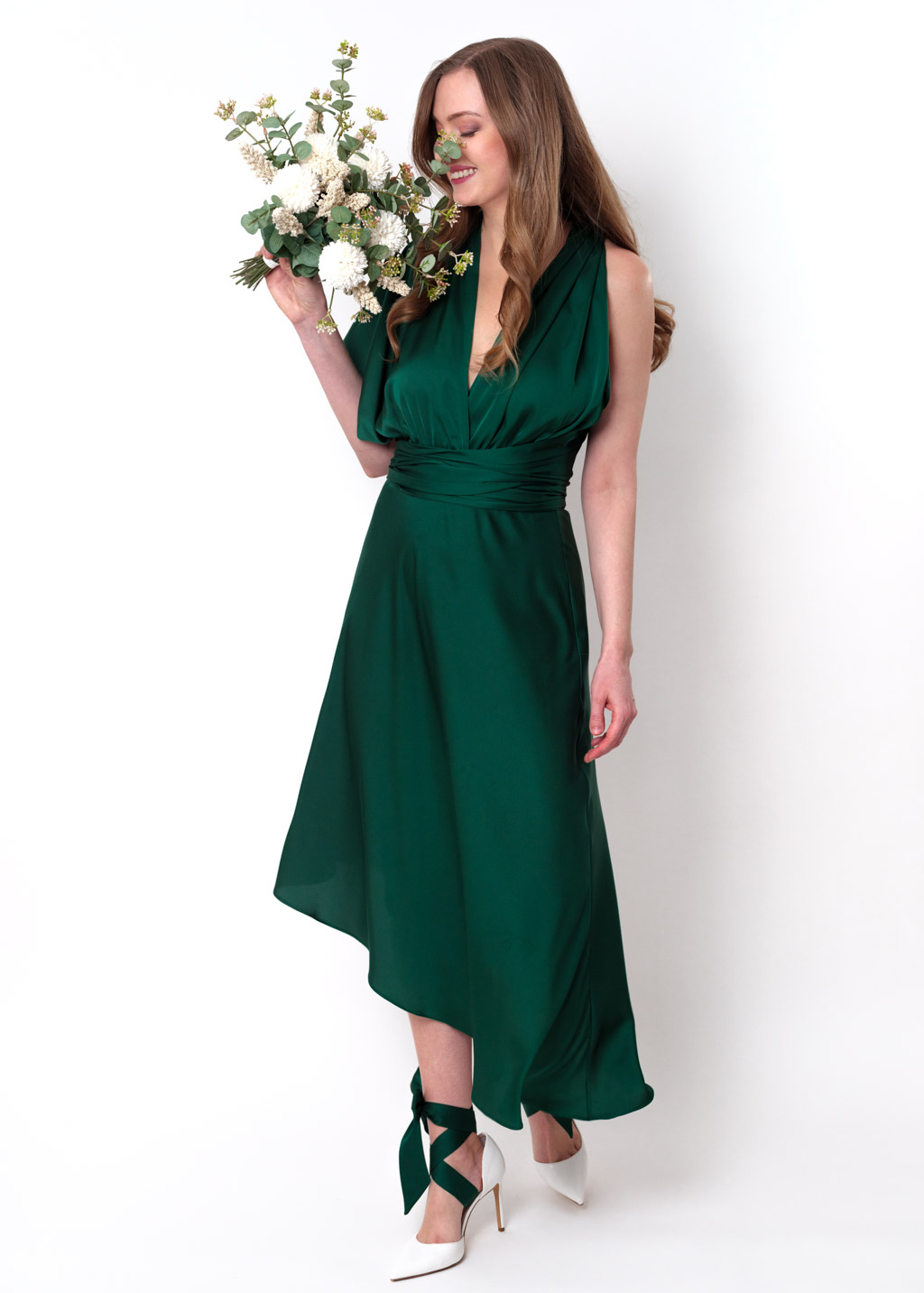 Dark green infinity asymmetric dress