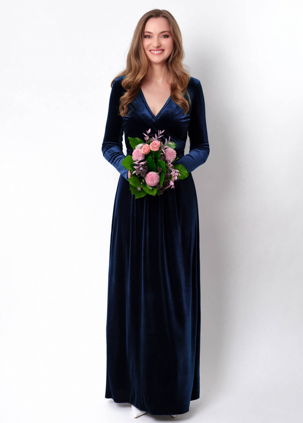 Navy blue velvet long dress