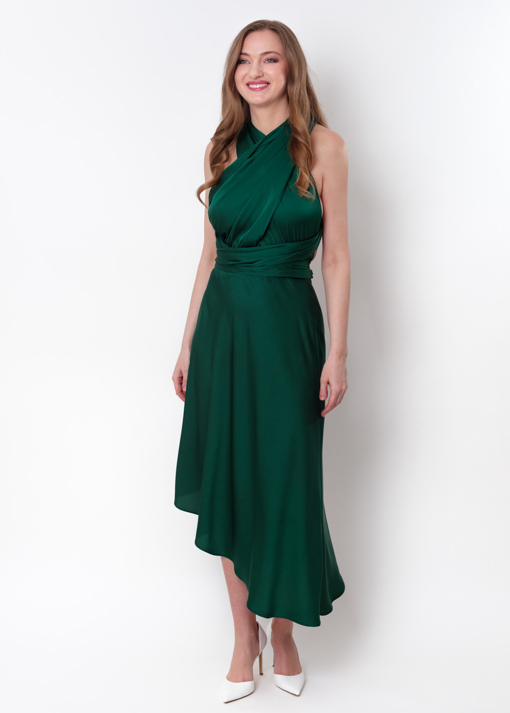 Dark green infinity asymmetric dress