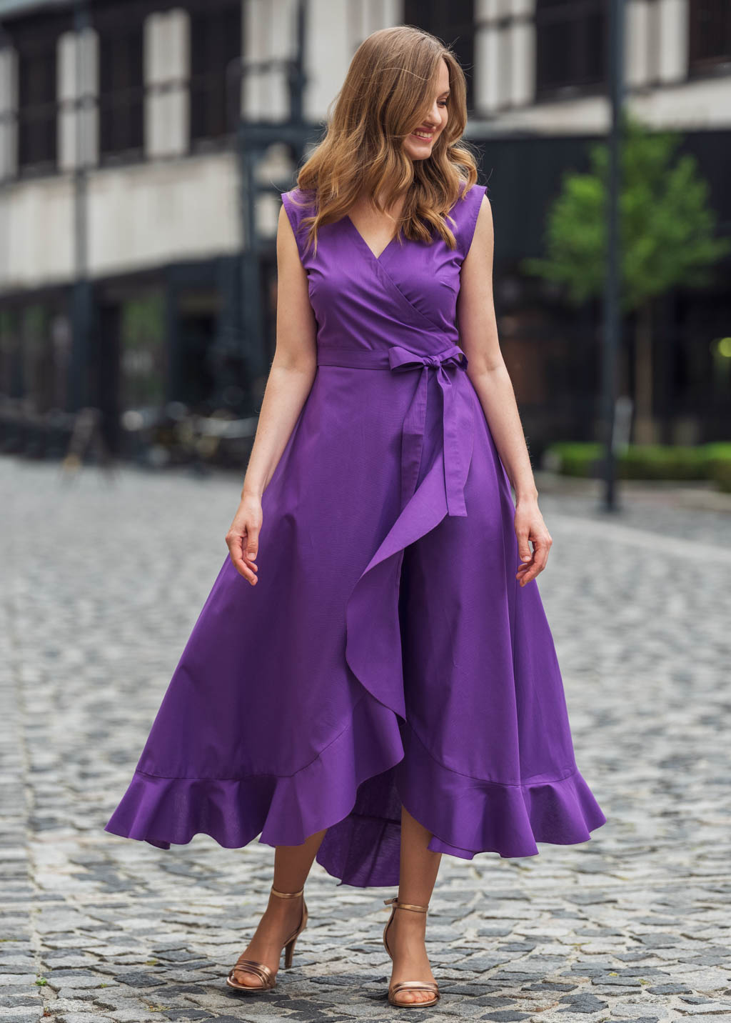 Purple organic cotton wrap dress