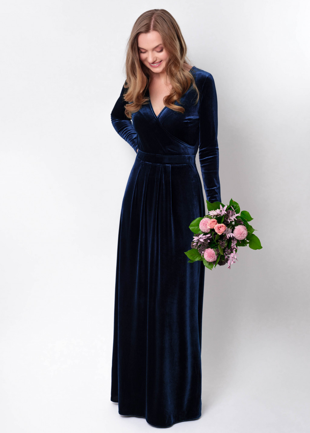 Navy blue velvet long dress