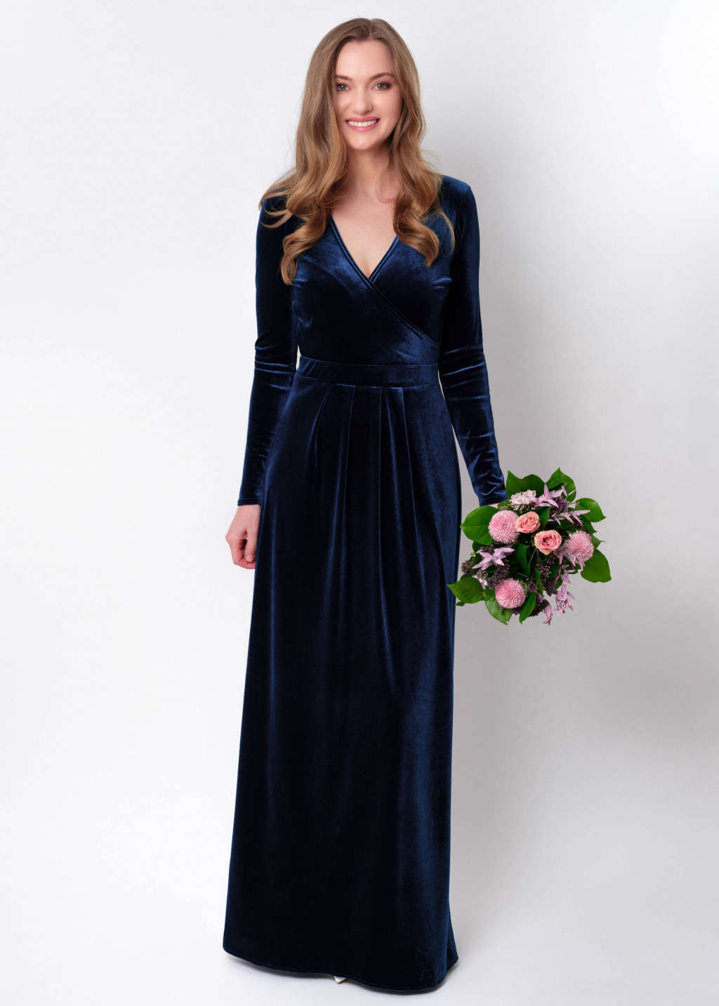 Navy blue velvet long dress