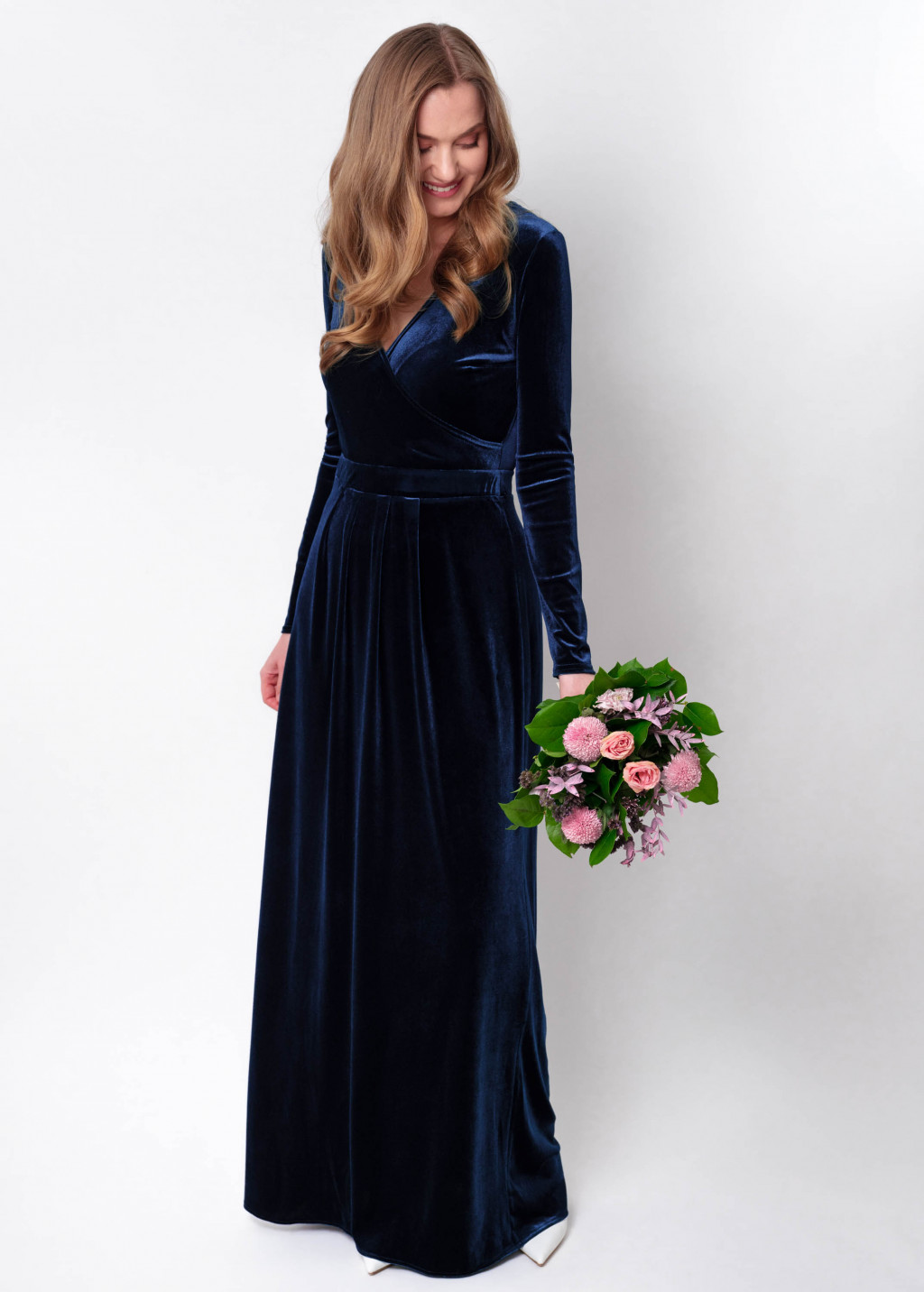 Navy blue velvet long dress