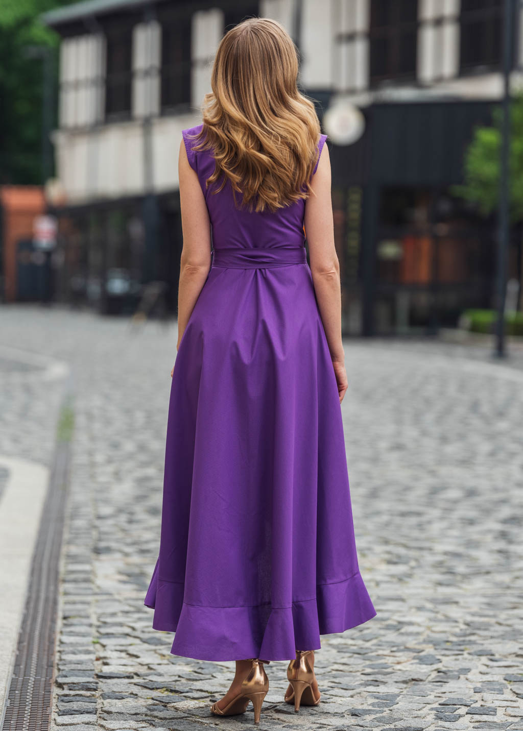 Purple organic cotton wrap dress