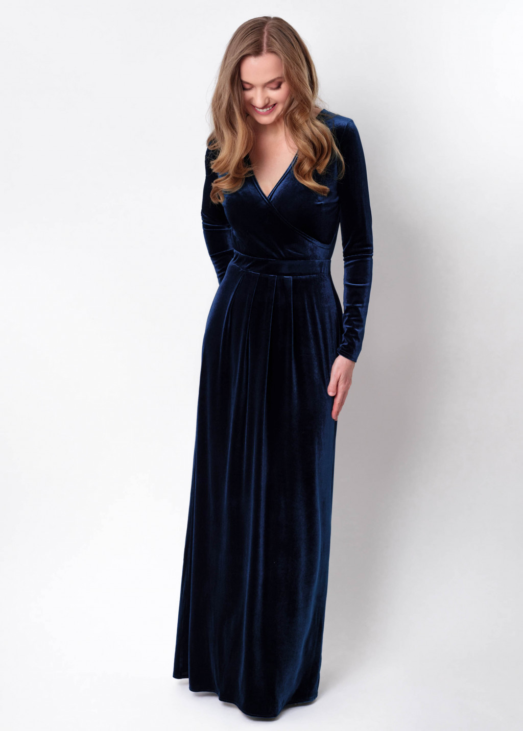 Navy blue velvet long dress