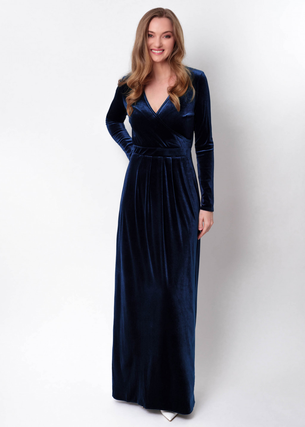 Navy blue velvet long dress