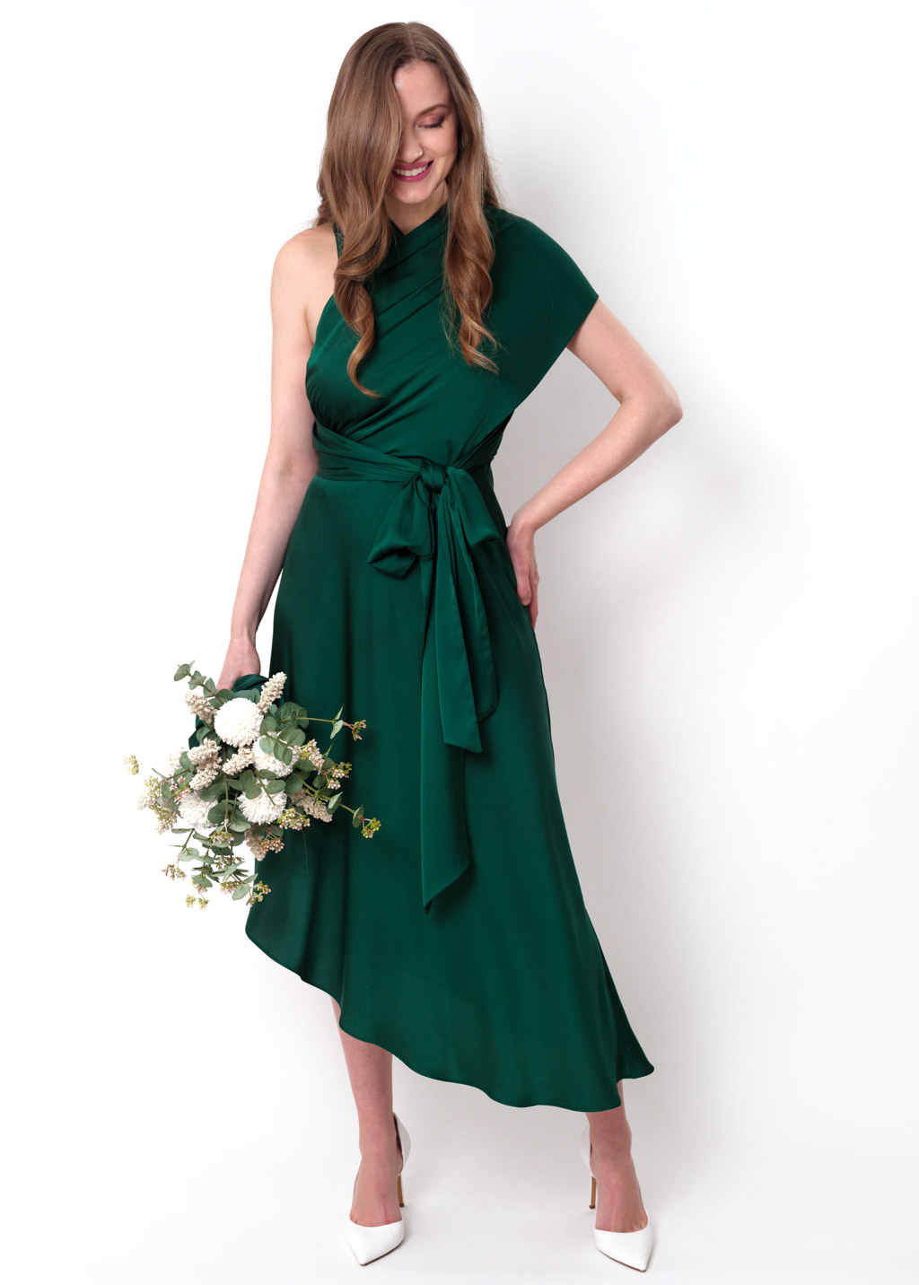 Dark green infinity asymmetric dress