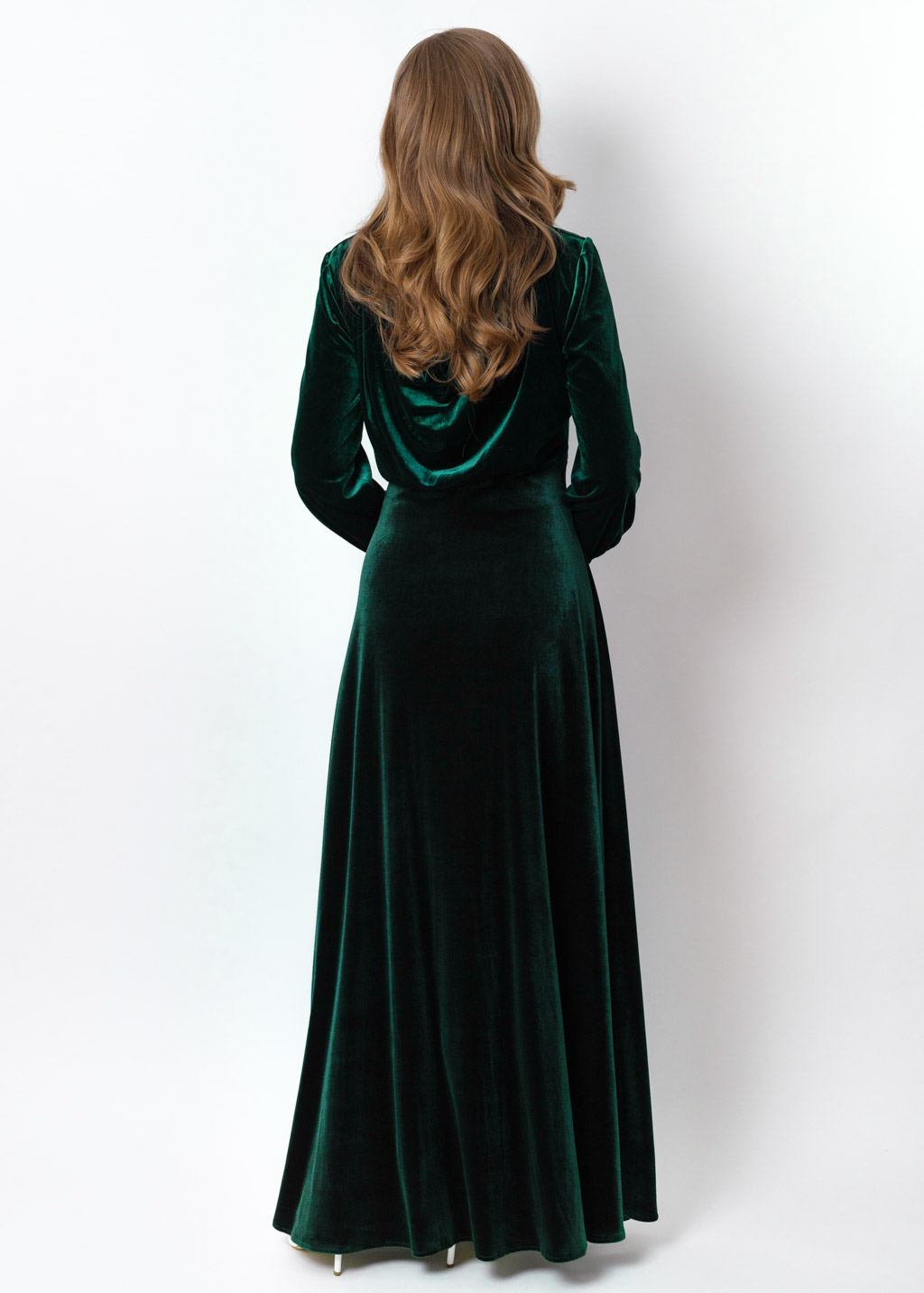 Emerald green velvet long dress