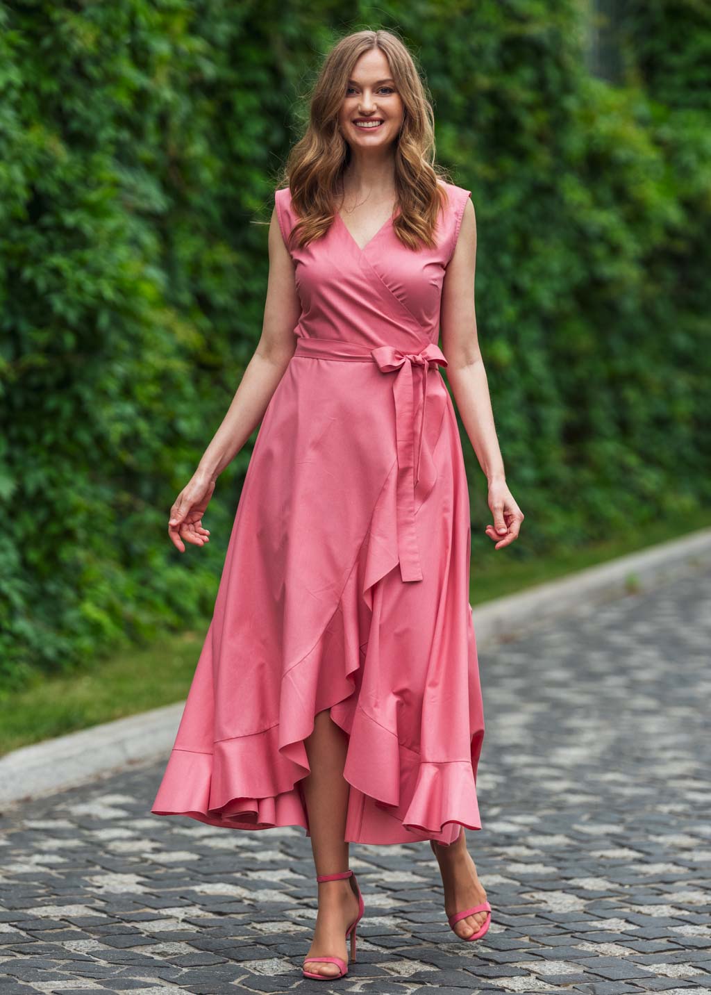 Pink organic cotton wrap dress