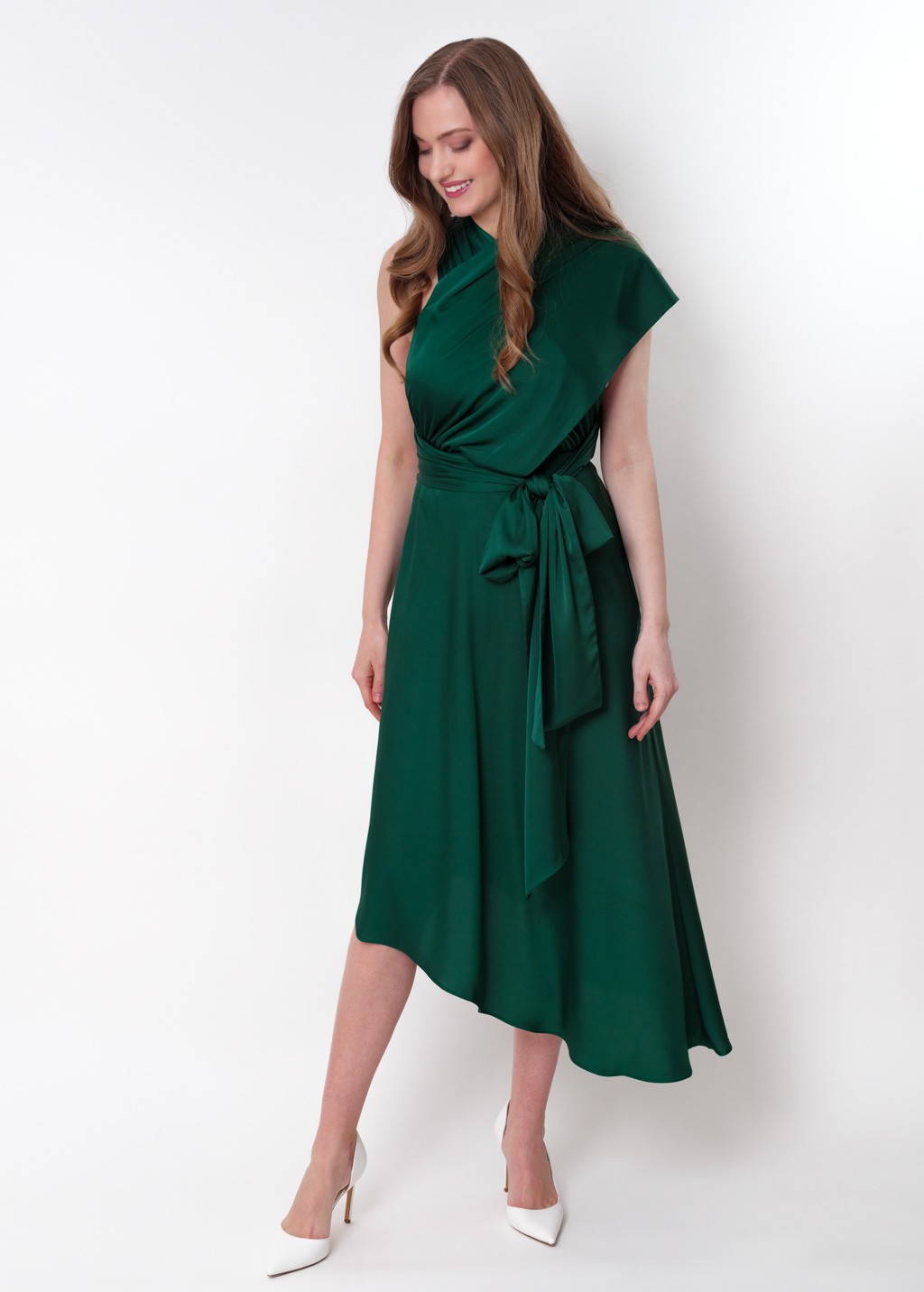 Dark green infinity asymmetric dress