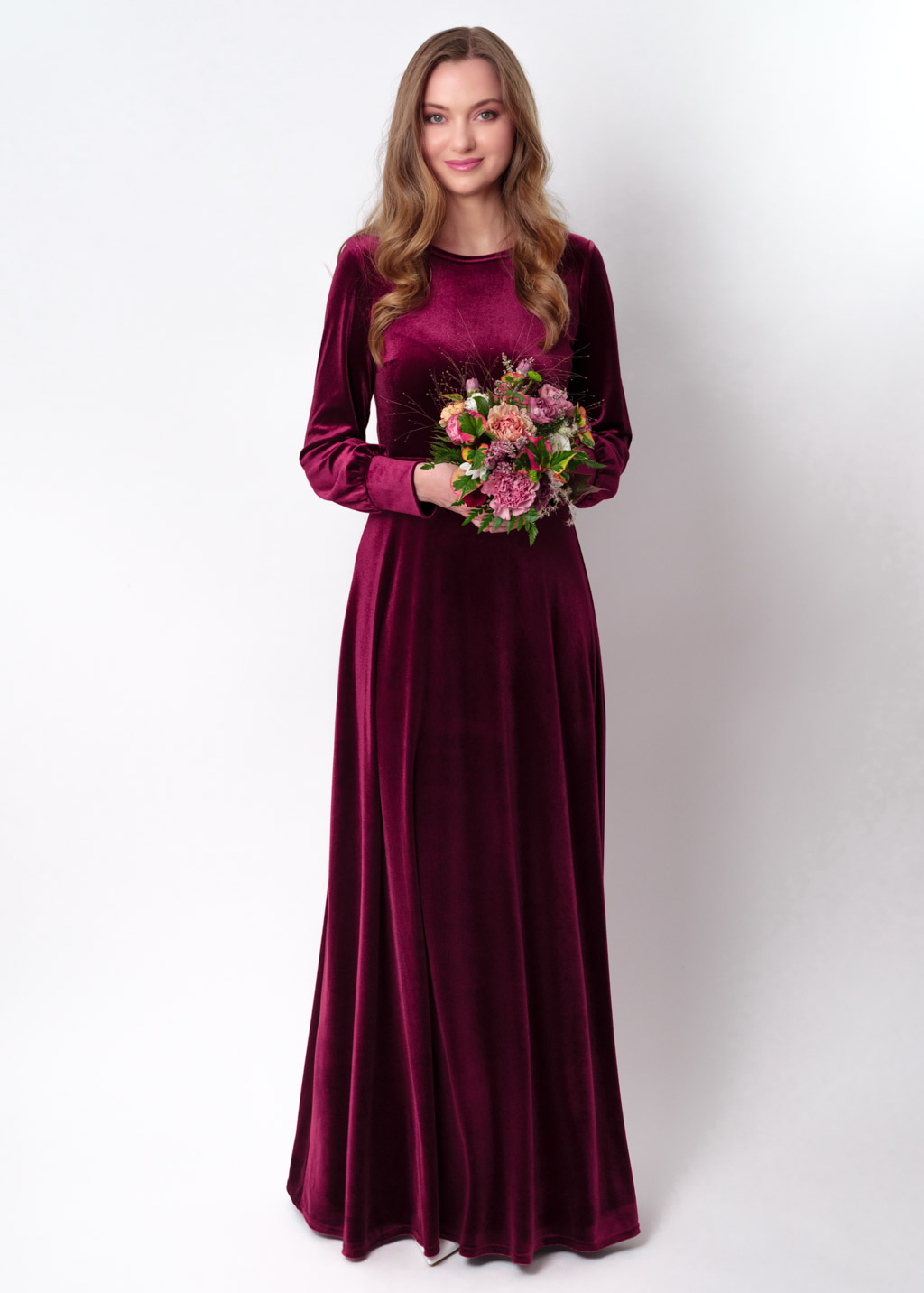 Plum burgundy velvet long dress
