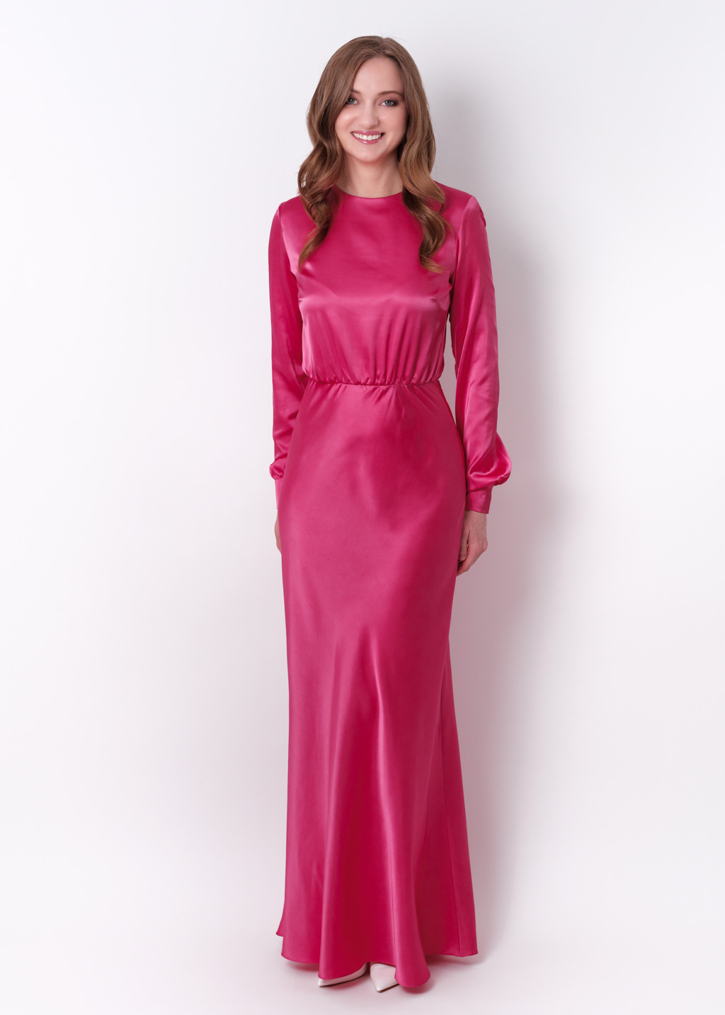 Hot pink silk long dress