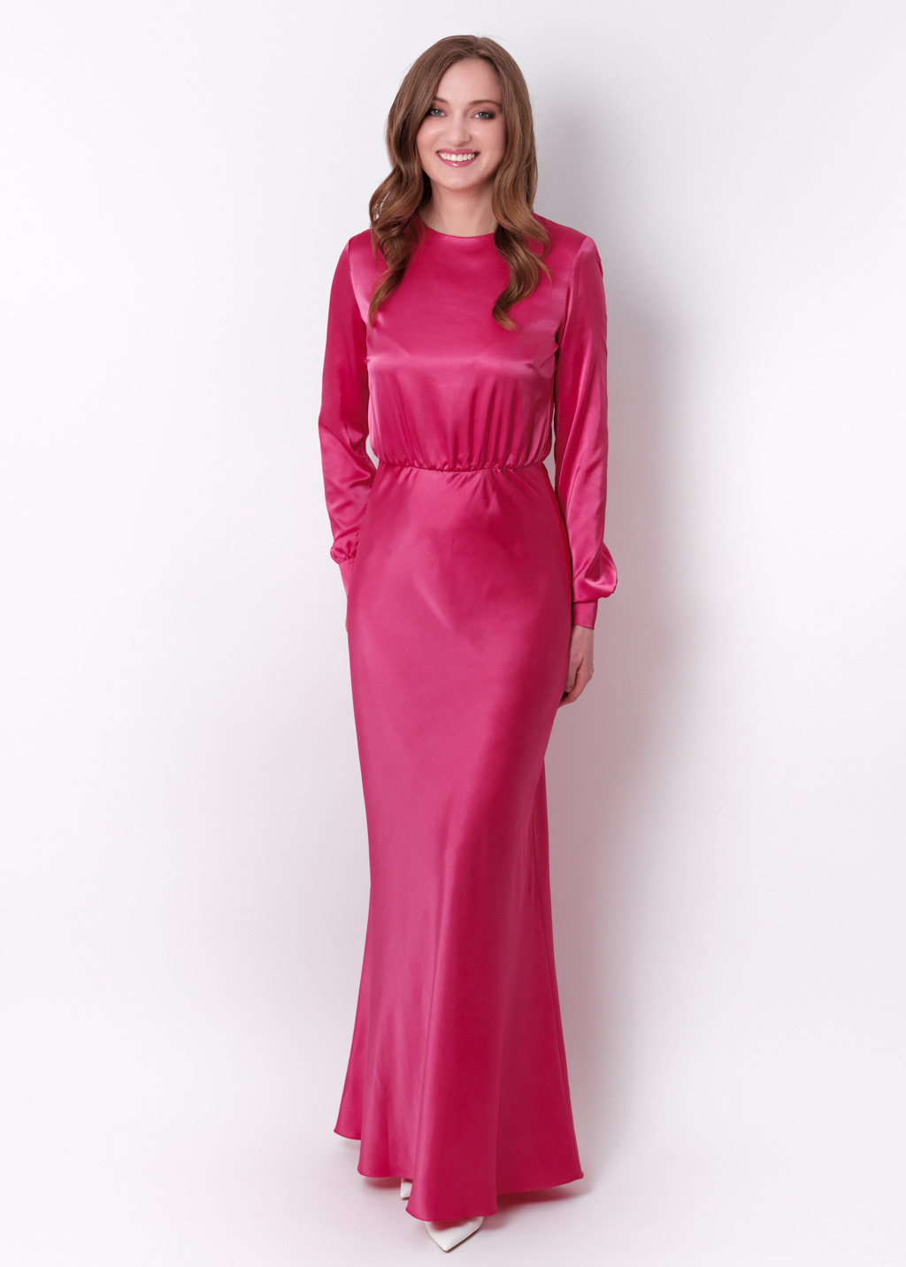 Hot pink silk long dress