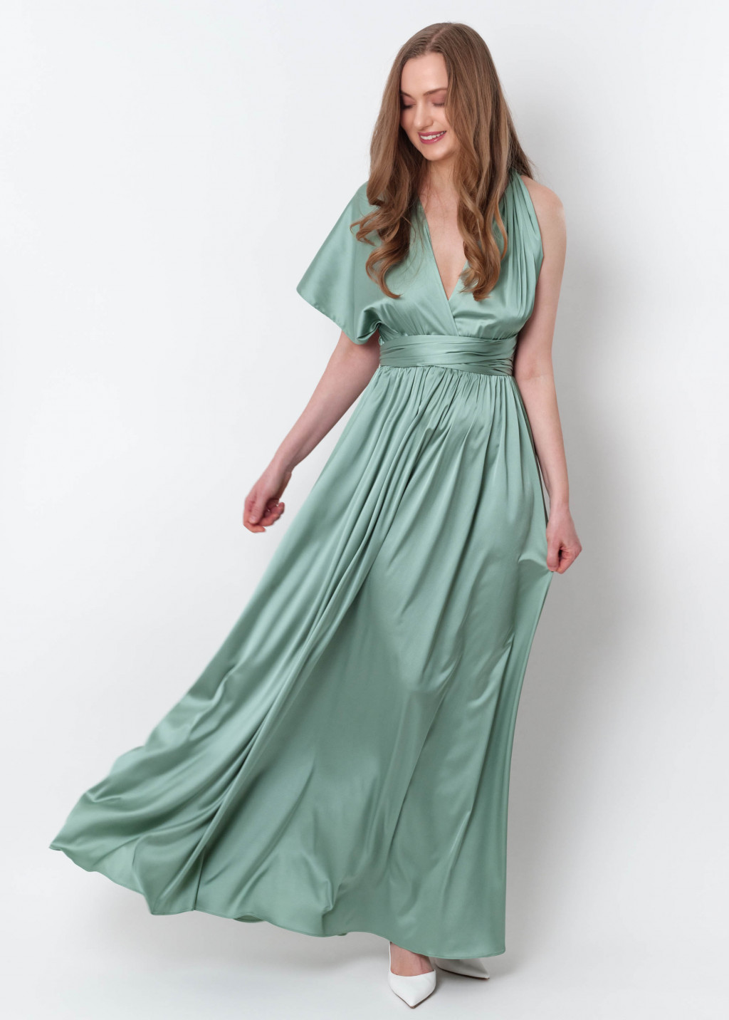 Sage green infinity long pleated dress