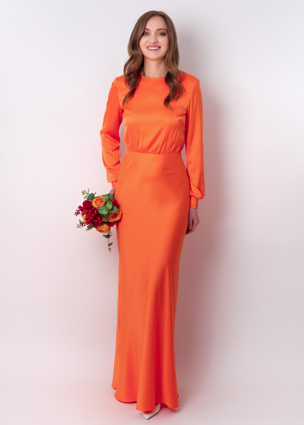 Orange silk long dress