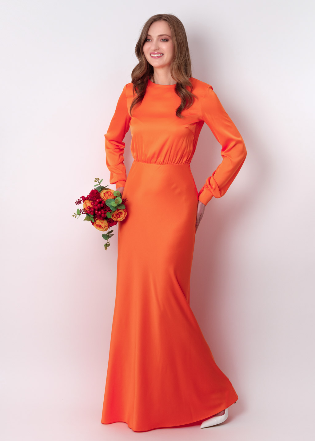 Orange silk long dress