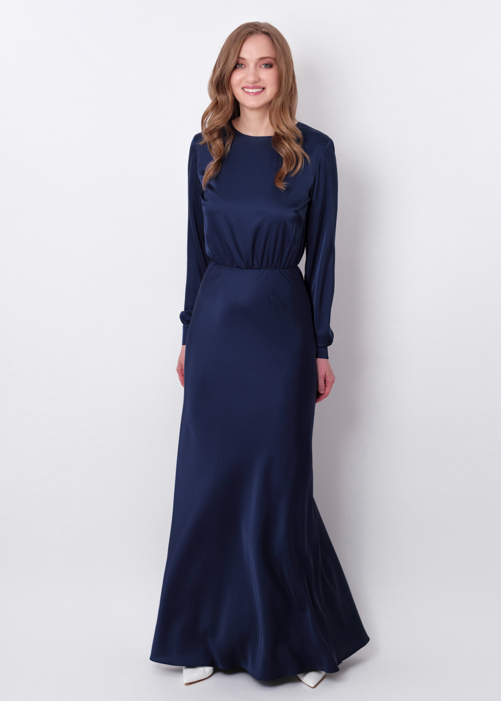 Navy blue silk long dress