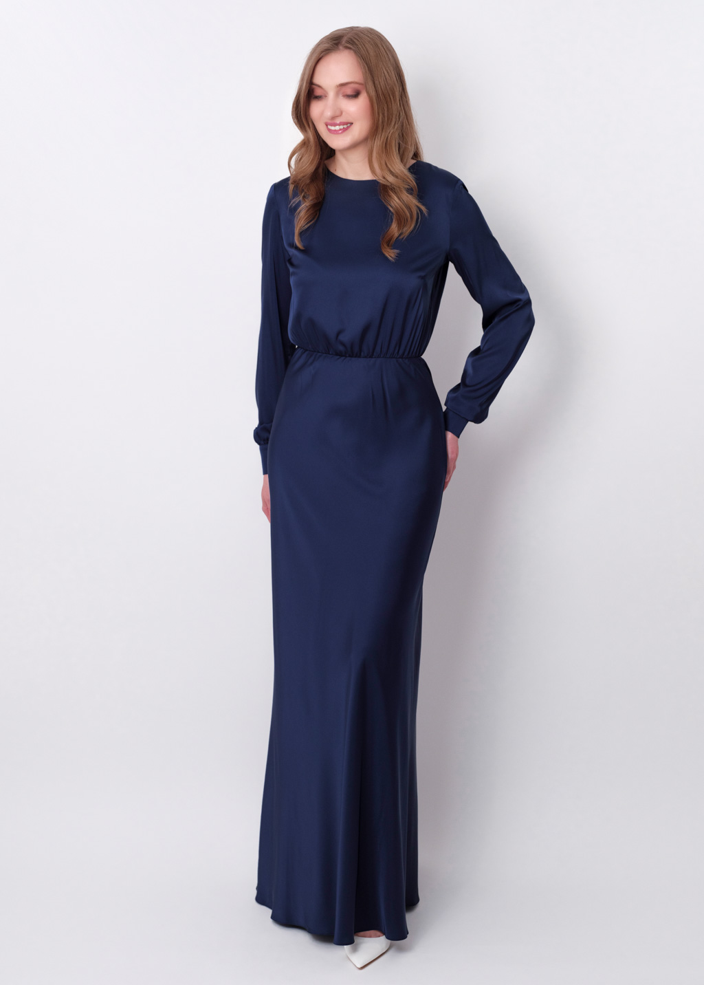 Navy blue silk long dress