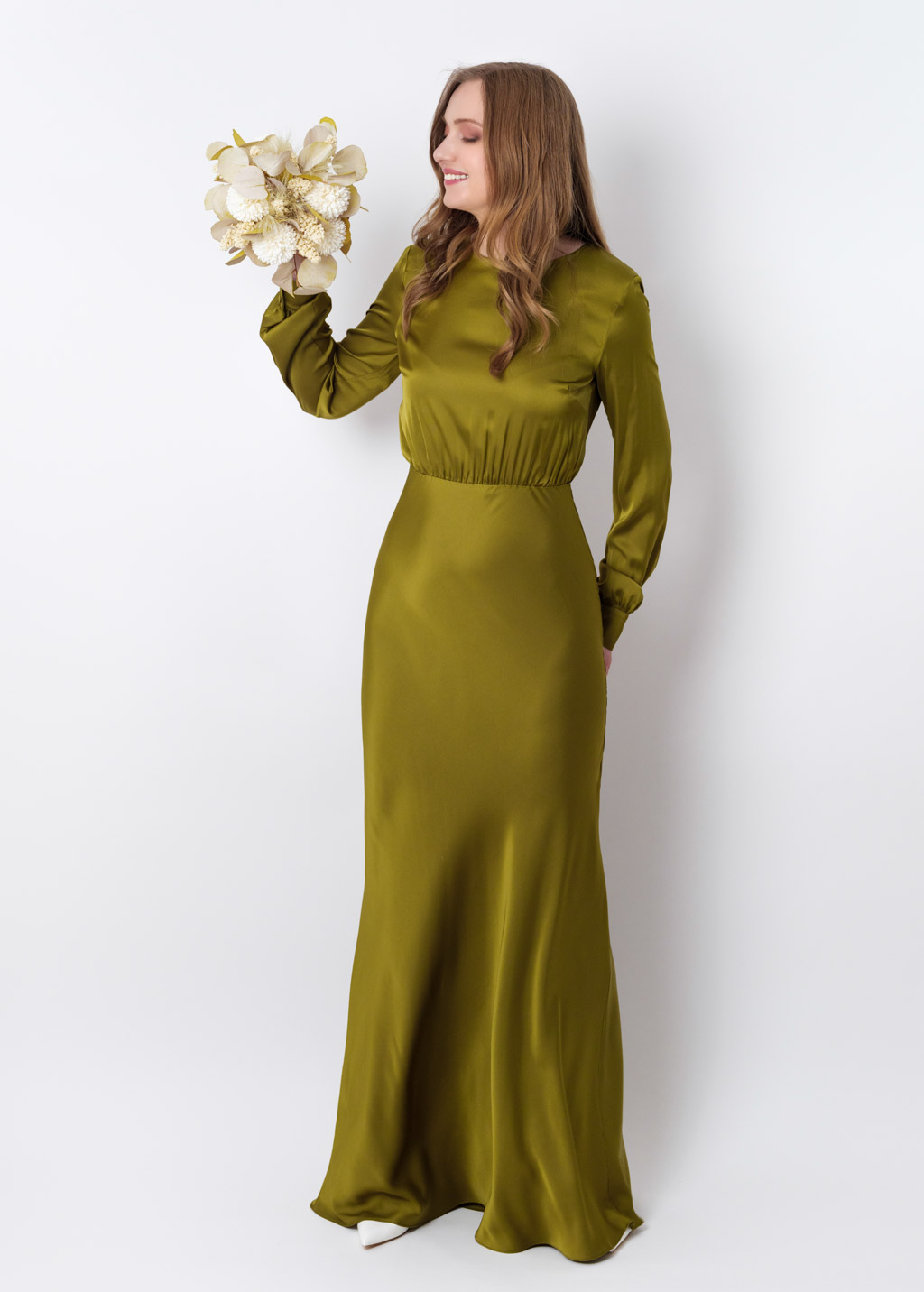 Olive silk long dress