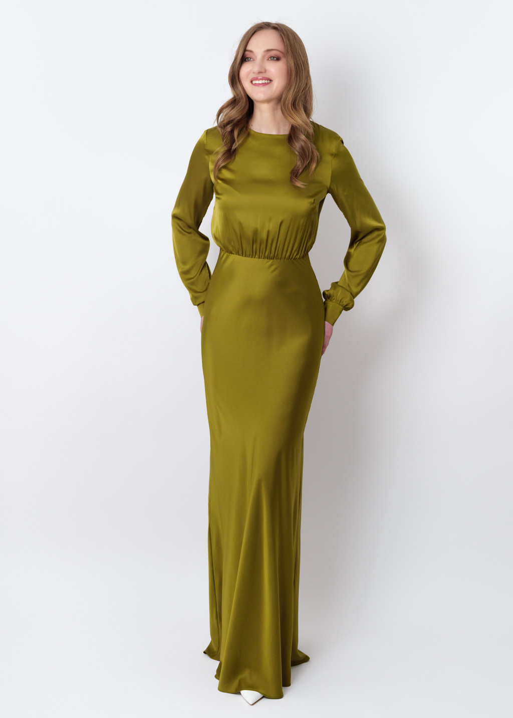 Olive silk long dress