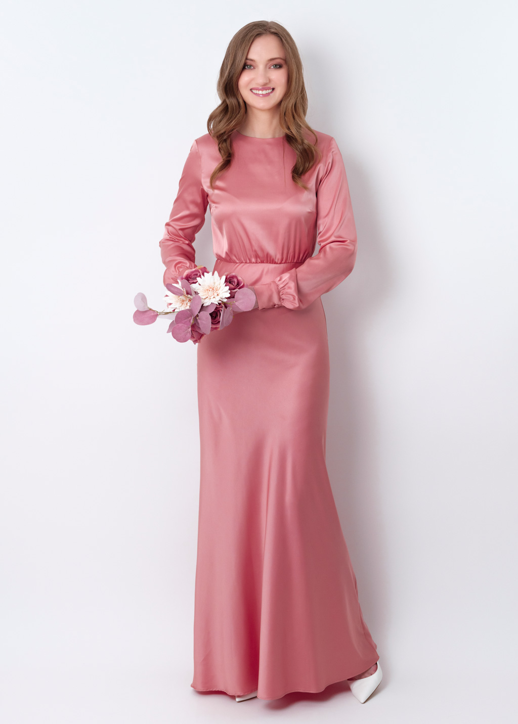 Blush pink silk long dress
